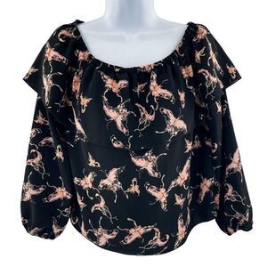 Aritzia Wilfred Morel Butterfly Off The Shoulder Ruffle Top Blouse Small Black